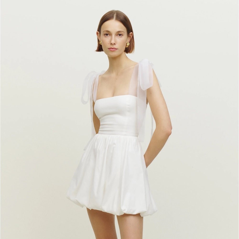 Reformation Enza White Bow Tie Sheer Strap Dress